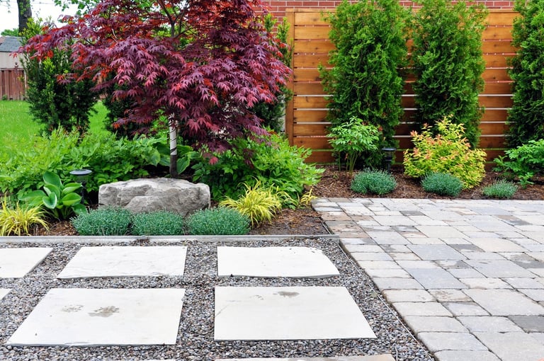 Modern Asian inspired patio and walkway