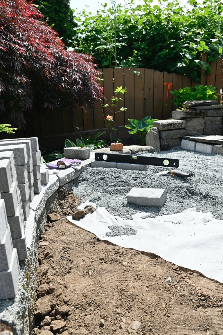 Hardscape renovation with rocks and blocks