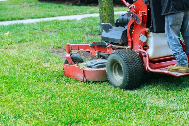 Lawn maintenance process with grass trimming equipment