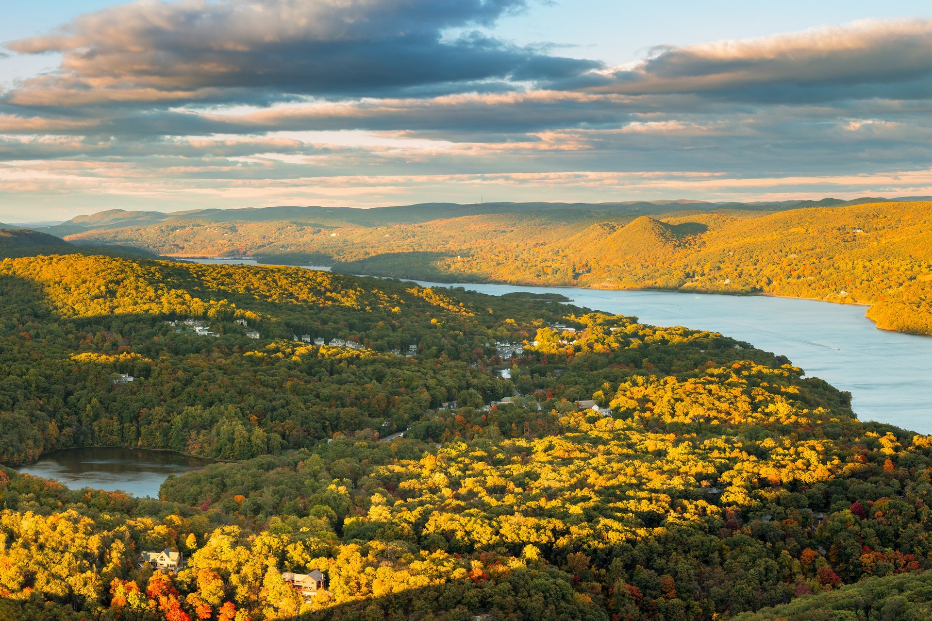 Hudson Valley and Fort Montgomery, NY viewed from Bear Mountain on a sunny autumn afternoon